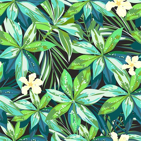Summer colorful hawaiian seamless pattern with tropical plants and hibiscus flowers, vector illustration Stock Photo - Budget Royalty-Free & Subscription, Code: 400-08626589