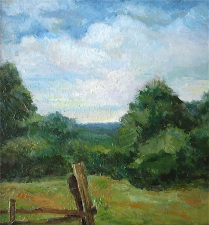 egnismoore (artist) - summer landscape with trees and bushes, oil painting Photographie de stock - Aubaine LD & Abonnement, Code: 400-08626602