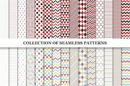 simsearch:400-07176260,k - Collcetion of geometric seamless patterns. In two colors and two styles. Foto de stock - Super Valor sin royalties y Suscripción, Código: 400-08626819