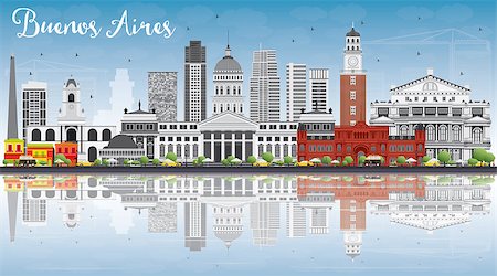 Buenos Aires Skyline with Color Landmarks, Blue Sky and Reflections. Vector Illustration. Business Travel and Tourism Concept with Historic Buildings. Image for Presentation Banner Placard and Web. Stock Photo - Budget Royalty-Free & Subscription, Code: 400-08626932