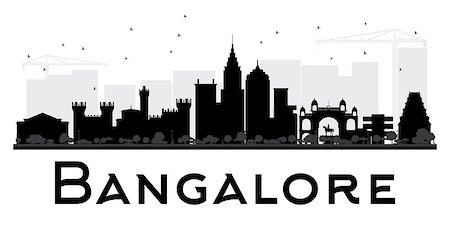 simsearch:400-08979060,k - Bangalore City skyline black and white silhouette. Vector illustration. Simple flat concept for tourism presentation, banner, placard or web site. Business travel concept. Cityscape with landmarks Stock Photo - Budget Royalty-Free & Subscription, Code: 400-08626945