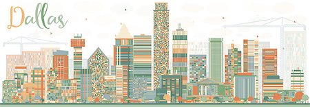 simsearch:400-08617286,k - Abstract Dallas Skyline with Color Buildings. Vector Illustration. Business Travel and Tourism Concept with Modern Buildings. Image for Presentation Banner Placard and Web Site. Stock Photo - Budget Royalty-Free & Subscription, Code: 400-08626948