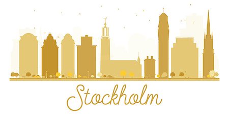 european city outline - Stockholm City skyline golden silhouette. Vector illustration. Simple flat concept for tourism presentation, banner, placard or web site. Stockholm isolated on white background Stock Photo - Budget Royalty-Free & Subscription, Code: 400-08626943