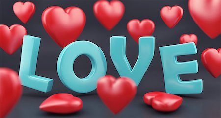 3d illustration word love and red hearts Stock Photo - Budget Royalty-Free & Subscription, Code: 400-08626964