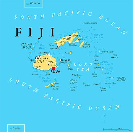 Fiji political map with capital Suva, islands, important cities and reefs. English labeling and scaling. Illustration. Photographie de stock - Aubaine LD & Abonnement, Code: 400-08627004