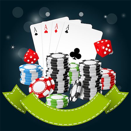 symbols dice - Gambling and casino poster - poker chips, playing cards and dice Stock Photo - Budget Royalty-Free & Subscription, Code: 400-08627082