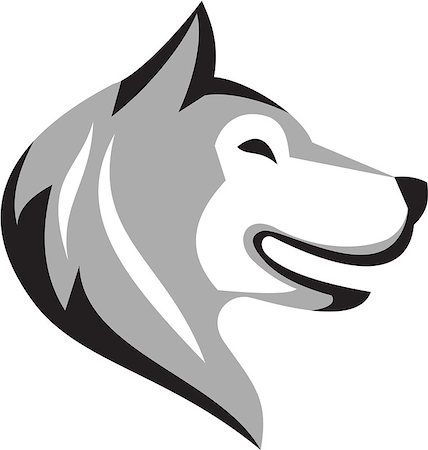 simsearch:400-08617785,k - Illustration of a husky alaskan malamute wild dog wolf head profile viewed from the side set on isolated white background done in retro style. Stock Photo - Budget Royalty-Free & Subscription, Code: 400-08627361