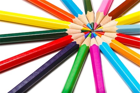 colored pencils lying circle. isolated on white background Stockbilder - Microstock & Abonnement, Bildnummer: 400-08627376