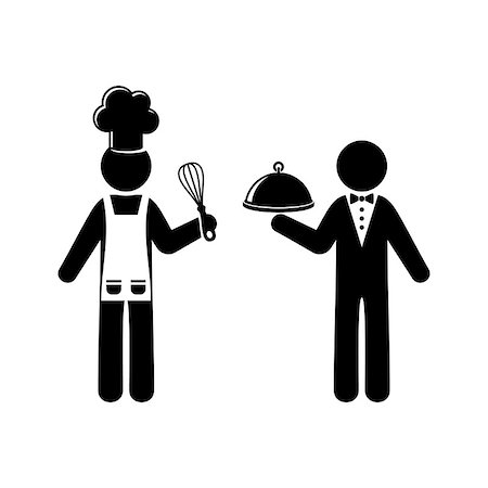 Simple black vector chef and waiter figures isolated Stock Photo - Budget Royalty-Free & Subscription, Code: 400-08627426