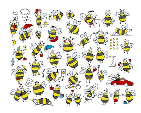 simsearch:400-04266492,k - Funny bee collection, sketch for your design. Vector illustration Photographie de stock - Aubaine LD & Abonnement, Code: 400-08627448