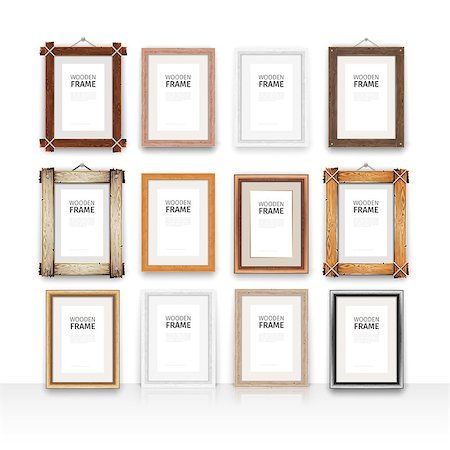 Set of 12 vector wooden rectangle mockups frames. Place your artwork inside the vertical frame. Clipping paths included. Photographie de stock - Aubaine LD & Abonnement, Code: 400-08627459