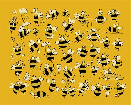 simsearch:400-04266492,k - Funny bee collection, sketch for your design. Vector illustration Photographie de stock - Aubaine LD & Abonnement, Code: 400-08627450