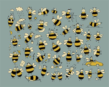 simsearch:400-04266492,k - Funny bee collection, sketch for your design. Vector illustration Photographie de stock - Aubaine LD & Abonnement, Code: 400-08627451