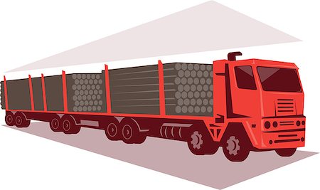 Illustration of a logging lorry truck and trailer viewed from side done in retro style. Stock Photo - Budget Royalty-Free & Subscription, Code: 400-08627484