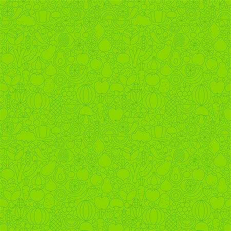 simsearch:400-07822969,k - Green Thin Line Fruits Vegetables Seamless Pattern. Vector Website Design and Tile Background in Trendy Modern Outline Style. Fresh Healthy Vegan Food. Stock Photo - Budget Royalty-Free & Subscription, Code: 400-08627532