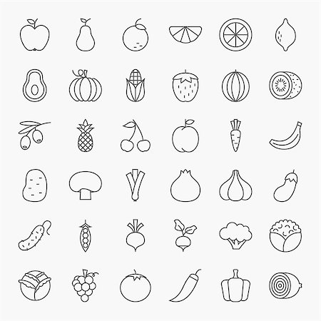 simsearch:400-07822969,k - Fruit Vegetable Line Art Design Icons Big Set. Vector Set of Modern Thin Outline Fresh Healthy Food Symbols. Stock Photo - Budget Royalty-Free & Subscription, Code: 400-08627533