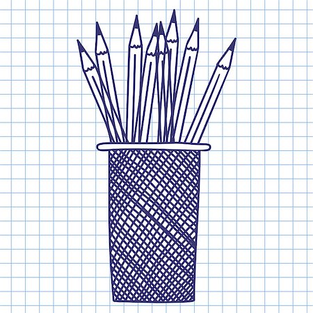 simsearch:400-07622068,k - Pencil case. Doodle sketch on checkered paper background. Vector illustration. Stock Photo - Budget Royalty-Free & Subscription, Code: 400-08627653