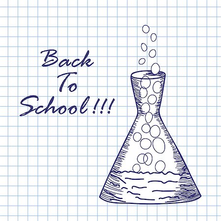 simsearch:400-07622068,k - Chemical flask. Doodle sketch on checkered paper background. Vector illustration. Stock Photo - Budget Royalty-Free & Subscription, Code: 400-08627670