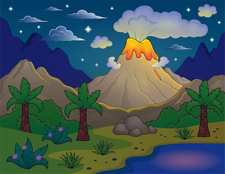 Prehistoric night landscape 2 - eps10 vector illustration. Stock Photo - Budget Royalty-Free & Subscription, Code: 400-08627738