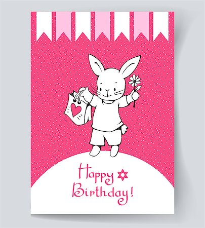 simsearch:400-08531661,k - Postcard with a white Bunny and hand lettering "happy birthday!".  Vector illustration Fotografie stock - Microstock e Abbonamento, Codice: 400-08627766