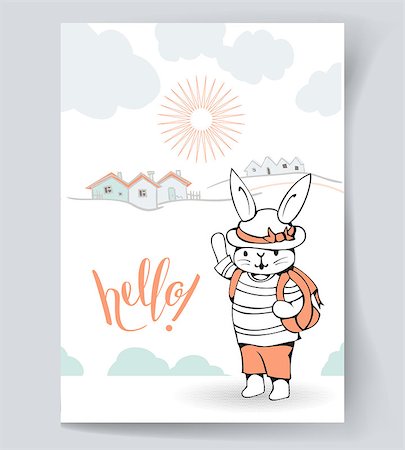 simsearch:400-08531661,k - Postcard with a white Bunny and hand lettering "Hello!" Vector illustration Fotografie stock - Microstock e Abbonamento, Codice: 400-08627768