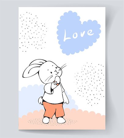 simsearch:400-08054574,k - Postcard with a white Bunny and hand lettering "Love" Vector illustration Stock Photo - Budget Royalty-Free & Subscription, Code: 400-08627769