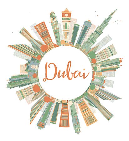 dubai building illustration - Abstract Dubai City Skyline with Color Skyscrapers and Copy Space. Vector Illustration. Business travel and tourism concept with place for text. Image for presentation, banner, placard and web site. Stock Photo - Budget Royalty-Free & Subscription, Code: 400-08627950