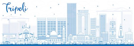 simsearch:400-08681071,k - Outline Tripoli Skyline with Blue Buildings. Vector Illustration. Business Travel and Tourism Concept with Historic Buildings. Image for Presentation Banner Placard and Web. Stock Photo - Budget Royalty-Free & Subscription, Code: 400-08627964