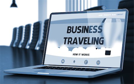 Business Traveling - Landing Page with Inscription on Mobile Computer Display on Background of Comfortable Meeting Room in Modern Office. Closeup View. Toned. Blurred Image. 3D Render. Stock Photo - Budget Royalty-Free & Subscription, Code: 400-08628043