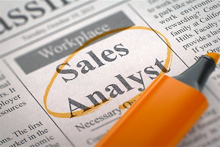 sales training - Newspaper with Jobs Sales Analyst. Sales Analyst - Job Vacancy in Newspaper, Circled with a Orange Highlighter. Blurred Image with Selective focus. Job Seeking Concept. 3D Rendering. Stock Photo - Budget Royalty-Free & Subscription, Code: 400-08628080