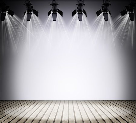 simsearch:400-08674041,k - Illuminated empty brown concert stage with rays of light. 3D illustration Stockbilder - Microstock & Abonnement, Bildnummer: 400-08628296
