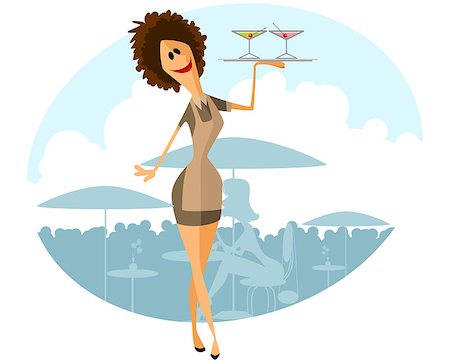 restaurant server order - Vector illustration of a waitress with tray Stock Photo - Budget Royalty-Free & Subscription, Code: 400-08628346