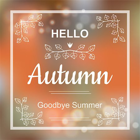 sasha2538 (artist) - Hello Autumn orange card design with a textured abstract background and text in square frame, vector illustration. Lettering design element Stockbilder - Microstock & Abonnement, Bildnummer: 400-08628537