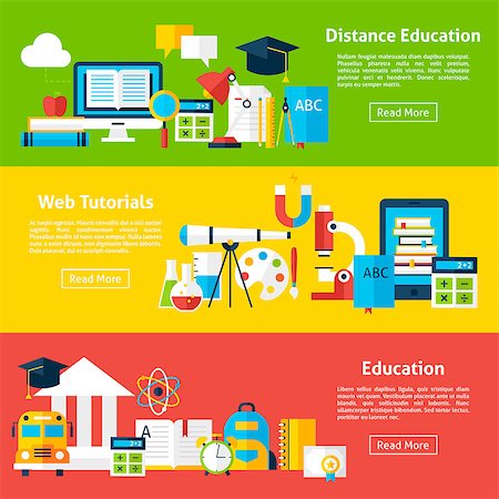 simsearch:400-08816953,k - Distance Education and Web Tutorials Horizontal Banners. Vector Illustration for Website Header. Online Learning Items Flat Design. Stock Photo - Budget Royalty-Free & Subscription, Code: 400-08628679