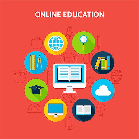 Online Education Infographic Concept. Vector Illustration of Electronic Learning Infographics Circle with Computer Monitor and Circle Icons. Flat Design and Outline. Stock Photo - Budget Royalty-Free & Subscription, Code: 400-08628698