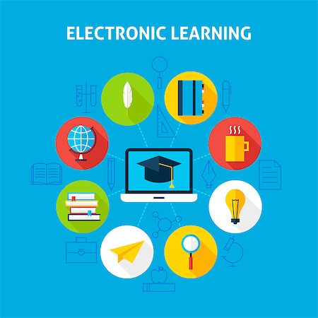 simsearch:400-08155384,k - Electronic Learning Infographic Concept. Vector Illustration of Online Education Infographics Circle with Laptop and Circle Icons. Flat Design and Outline. Stock Photo - Budget Royalty-Free & Subscription, Code: 400-08628692