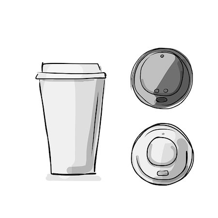Take away coffee cup, sketch for your design. Vector illustration Stock Photo - Budget Royalty-Free & Subscription, Code: 400-08628746