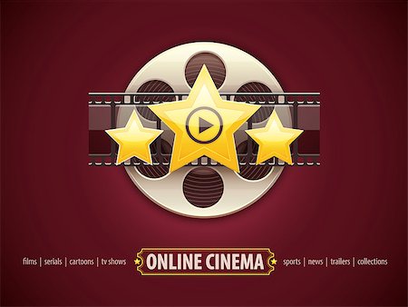 simsearch:400-08709856,k - Online cinema icon logo, design concept with movies disc, film tape and golden stars. Vector illustration Stock Photo - Budget Royalty-Free & Subscription, Code: 400-08628753