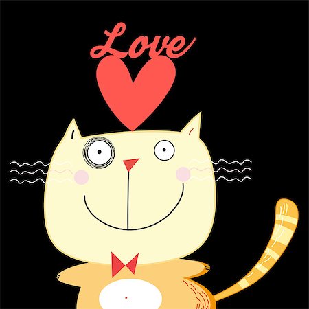simsearch:400-09089375,k - Beautiful vector illustration with love cat on a black background Fotografie stock - Microstock e Abbonamento, Codice: 400-08628819