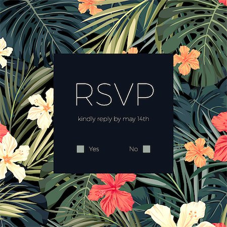 Wedding invitaion and card design with exotic tropical flowers and leaves, vector illusrtation Stock Photo - Budget Royalty-Free & Subscription, Code: 400-08628833