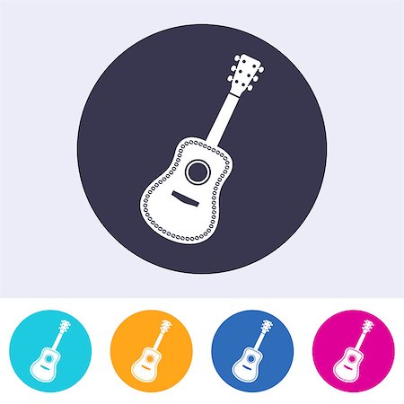 Vector acoustic guitar icon on round colorful buttons Stock Photo - Budget Royalty-Free & Subscription, Code: 400-08628863