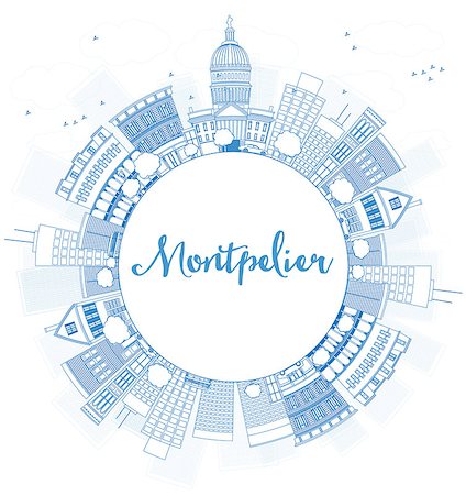 simsearch:400-08349413,k - Outline Montpelier (Vermont) city skyline with blue buildings and copy space. Business travel and tourism concept with place for text. Image for presentation, banner, placard. Vector illustration Stockbilder - Microstock & Abonnement, Bildnummer: 400-08628908
