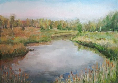 russia vector - Picture oil paints on a canvas: spring landscape, Russia. Stock Photo - Budget Royalty-Free & Subscription, Code: 400-08629074