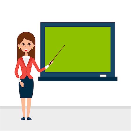 Business Lecture with Pointer and Presentation Board. Vector Illustration of Businesswoman People Character isolated over White. Flat Style Education Concept. Foto de stock - Super Valor sin royalties y Suscripción, Código: 400-08629084