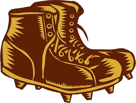 Illustration of a vintage style football rugby boots viewed from side set on isolated white background done in retro woodcut style. Stock Photo - Budget Royalty-Free & Subscription, Code: 400-08629145