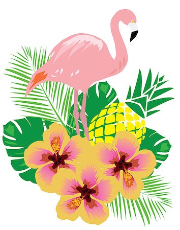 vector illustration of flamingos background with flowers Foto de stock - Super Valor sin royalties y Suscripción, Código: 400-08629218