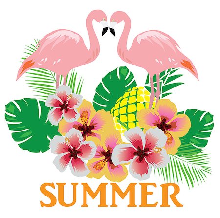 rosy - vector illustration of flamingos summer background with flowers Stock Photo - Budget Royalty-Free & Subscription, Code: 400-08629220