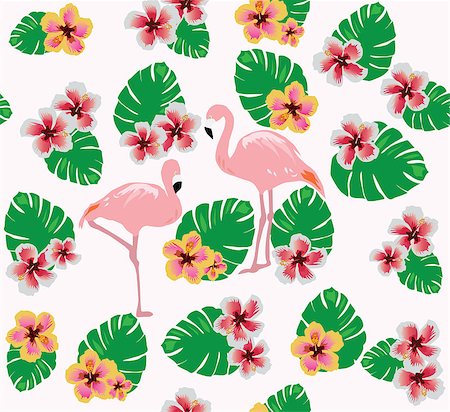 vector illustration of flamingos background with flowers Foto de stock - Super Valor sin royalties y Suscripción, Código: 400-08629222