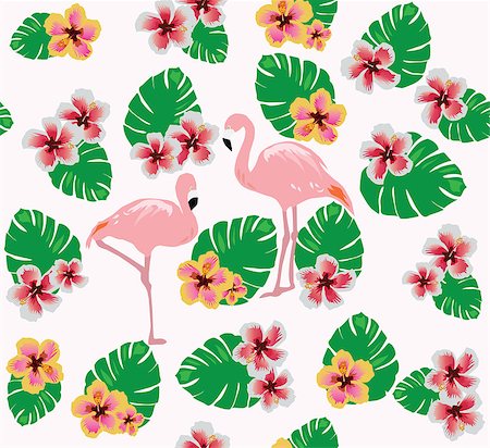 vector illustration of flamingos background with flowers Stock Photo - Budget Royalty-Free & Subscription, Code: 400-08629222