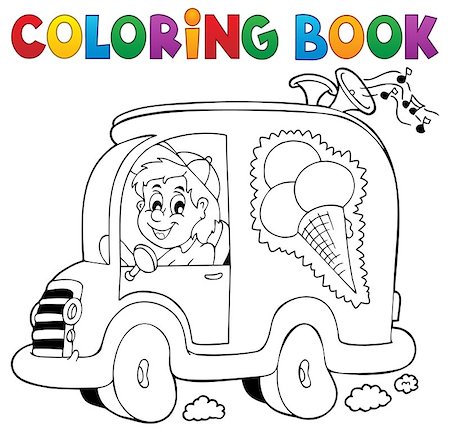 painted truck - Coloring book ice cream man in car - eps10 vector illustration. Stock Photo - Budget Royalty-Free & Subscription, Code: 400-08629354
